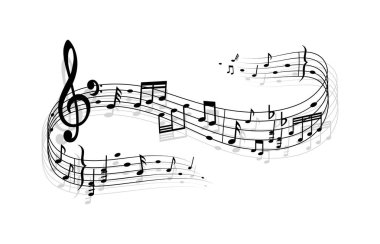 Tiz notalar ve anahtar sembollü bir müzik dalgası. Senfoni harmonisi ses dalgası, klasik orkestra müziği izole edilmiş vektör arkaplanı. Ses kaydı ses ritmi grafik deseni