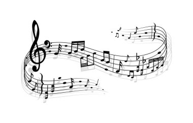 Tiz notalar ve anahtar sembollü bir müzik dalgası. Senfoni harmonisi ses dalgası, klasik orkestra müziği izole edilmiş vektör arkaplanı. Ses kaydı ses ritmi grafik deseni