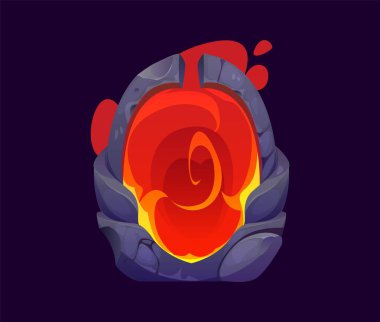 Sihirli kapı kapıları, fantezi taş kemer oyunu varlığı. Gezici oyun alanı yabancı boyut taş kapı varlığı fantezi oyun dünyası izole vektör portalı. Lav ve alevlerle video oyunu seviyesinde ışınlanma