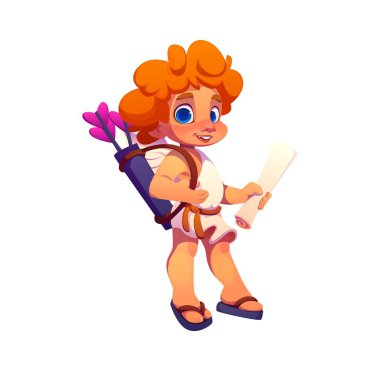 Aşk tanrısı ya da aşk mektubu, vektör sevgililer günü tatili, düğün evliliği olan bir melek karakteri. Sevimli aşk meleği mi yoksa Eros Tanrı 'yı seviyor mu?