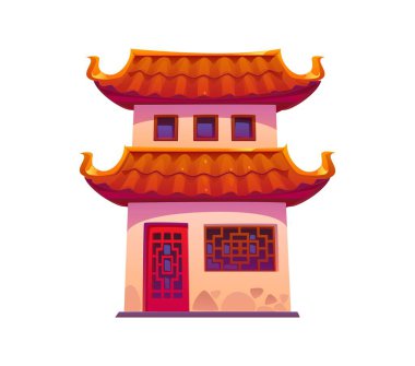 Çin binası ya da Çin şehir kapısı, tapınak ya da antik tapınak, vektör karikatür mimarisi. Çin binası ya da Asya tarzı geleneksel ev, Pekin türbesi ya da konut sarayı.