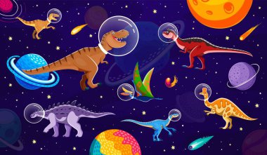 Kask takan karikatür dinozor astronotları gezegenler, kuyruklu yıldızlar ve yıldızlarla dolu bir galaksiyi keşfediyorlar. Tarih öncesi dinozor hayvanlarını garip bir uzay macerasına taşıyıp yıldızlararası fantezi seyahatleri sergiliyorlar.