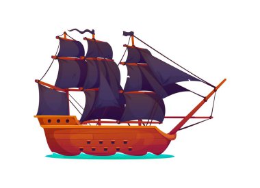 Korsan korsan tarihi firkateyn yelkenlisi. Korsan kadim kervan savaş gemisi. Korsan eski firkateyn gemisi izole edilmiş vektör veya kara yelkenli korsan tarihi kalyon gemisi