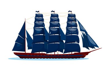 Korsan korsan eski firkateyn yelkenlisi. Korsan kadim kalyon savaş gemisi. Korsan antika karavan gemisi izole edilmiş vektör veya korsan tarihi firkateyn gemisi kafatası ve kemikleri yelkenli.