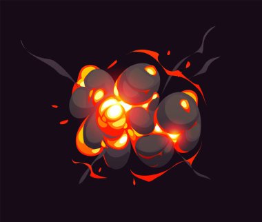 Patlama etkisi bulut dumanı ve çizgi roman için ateş, vektör patlaması. Çizgi film oyunu etkisi için bomba patlaması patlama ve kırmızı ışık ve patlayan bulut dumanı ile enerji patlaması