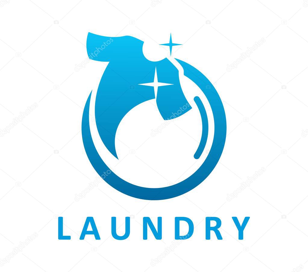 Laundry icon for laundromat or wash service symbol with T shirt and clean shine, vector emblem. Laundry or dry cleaning service icon of washing machine window with clothes and fresh washed shining