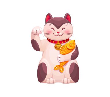 Japon çizgi filmi Maneki Neko 'nun şanslı kedisi altın balığı tutarken bir pençesini kaldırması iyi şans ve refahı sembolize eder. Japon kültüründe izole edilmiş geleneksel vektör hatırası