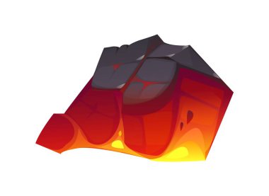 Şömine yanığı kömür parçası. Yakacak odun parçası, barbekü ızgarası yanan yakıt izole vektör yığını. Alevli kırmızı kömür, şömine veya şenlik ateşi kömürü parçası