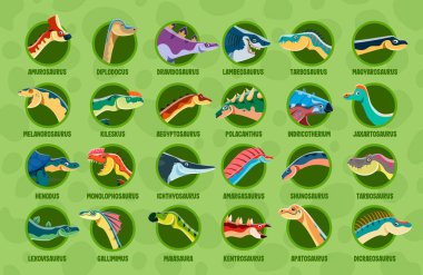 Prehistoric dinosaurs and reptiles infographic. Cartoon dino animals vector diagram of Earth evolution with cute diplodocus, henodus, tarbosaurus and ichthyosaurus. Dinosaurs info graph with names clipart