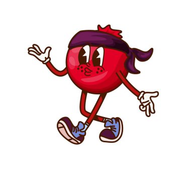 Yaban mersini korsanı, bandanalı korsan ve hippi ayakkabılı korsan. Çizgi film vektör meyve retro kişiliği dışavurumcu yüz ve poz funky ve kaprisli kabarık titreşim yayar