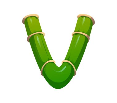 Bahçe bambu bitkisi font harfi V. Orman bitkisi yazı tipi sembolü, Japonya orman ağacı dalı izole çizgi film karakteri harfi. Çin bambusu İngiliz alfabesi işareti veya sembolü