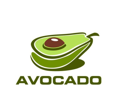 Avokado ikonu tohumlu yarım bir meyve içeriyor, tazeliği ve sağlığı sembolize ediyor. Eko gıda, beslenme ya da sağlık sektörlerinde markalaşma için izole vektör, asgari amblem, rozet ya da etiket