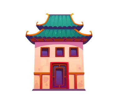 Çin mahallesi kapısı ya da Asya evi ve pagoda tapınağı, karikatür vektörü. Çin ya da Japon ve Kore mimari evi, doğu geleneksel pagoda türbesi ya da Asya şehir kulesi