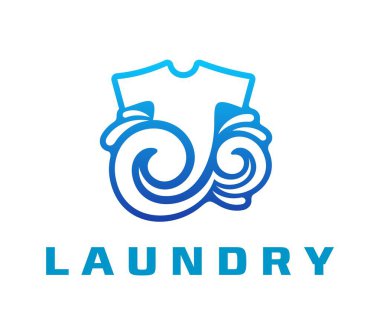 Çamaşır servisi ikonu, çamaşır yıkama servisi sembolü. Çamaşır şirketi imzası ya da iş vektörü mavi soyut amblem, kıyafet temizleme ve çamaşır odası ya da çamaşırhane marka kartı