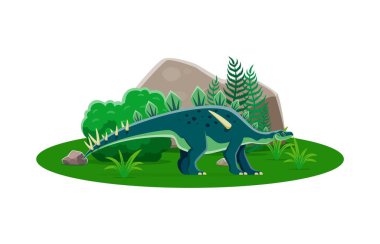 Çizgi film Lexovisaurus dinozor karakteri. Jura dönemi kertenkele komik kişiliği, paleontoloji dinozoru ya da kuyruğunda ve tepesinde sivri uçlar olan soyu tükenmiş sürüngen izole vektör karakteri. Tarih öncesi hayvan.