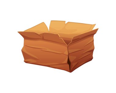 Hasarlı ve kırık karton kutu. Parçalanmış kargo kutusu, izole edilmiş ıslak çizgi film taşıyıcısı konteynırı. Yırtılmış buruşuk nakliye paketi ya da kırık karton kağıt paketi