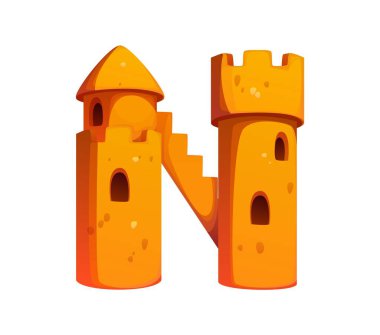 Yaz tatili gezi çizgi filmi yazı tipi kum kale harfi N tatil tabelası turist seyahat vektör yazı tipi öğesi. Yaz tatili çocukları ABC yazı tipi harf ya da tatil İngiliz alfabesi yazı dizisi sembolü