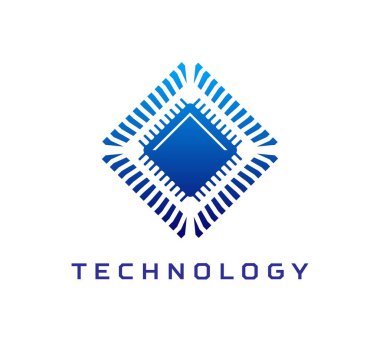 Bilgisayar çipi simgesi, ai teknoloji sembolü. Bir mikroçip devresinin vektör mavi amblemi teknoloji şirketleri, AI ve bilişim bilimi markalaşması için gelecekteki yenilikçi yenilik, bilgisayar ve dijital gelişmeleri temsil etmektedir.