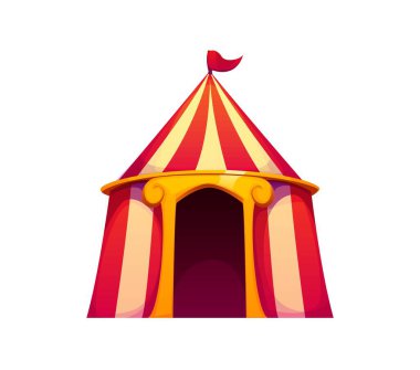 Çizgi film harfi A, canlı büyük çadır, sirk yazı tipi, retro karnaval yazı tipi, eğlence tipi, İngiliz alfabesi. Vector abc tipografi karakteri üzerinde çizgiler ve kırmızı bayrak olan bir tabela