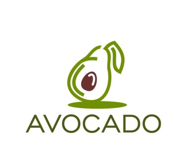 Organik gıda pazarı veya sebze sebze dükkanı için avokado çizgisi ikonu, vektör sebze sembolü. Kurumsal amblem, biyoorganik beslenme veya bakkal için yaratıcı modern tasarım yaprağıyla yeşil avokado.