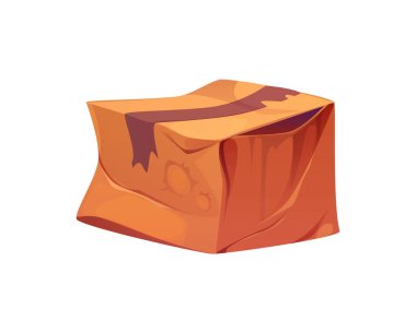 Zarar görmüş ve kirli karton kutu karikatürü. Hasarlı ıslak teslimat kutusu, kırılmış izole vektör kağıt paketi. Yırtılmış kirli kargo paketi karikatürü ya da parçalanmış kargo konteynırı