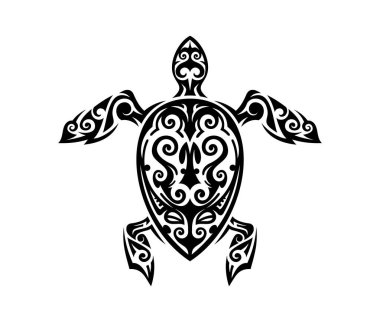 Polinezya Maori kültür kaplumbağa sembolü veya dövmesi. Samoalı kabile sürüngen hayvan vektör sembolü, Yeni Zelanda kabile motifi işareti. Polinezya Maori etnik savaşçı dövmesi ya da Hawaii kültürü izole edilmiş baskı