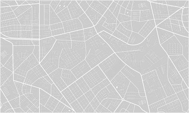 Şehir haritası sokaklar ve yollar için kusursuz bir plan. Sokak düzeni, kavşaklar ve şehir detaylarıyla birlikte vektör gri tonlamalı soyut harita. Modern, minimalist arka plan, şehir planlama projesi