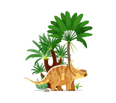 Dinozor, karikatür tarih öncesi kertenkele veya Pachyrhinosaurus, vektör nesli tükenmiş hayvan. Pachyrhinosaurus, Kretase çağının dinozoru ve paleontoloji veya dino ansiklopedisi için centrosaurine ceratopsid türü.