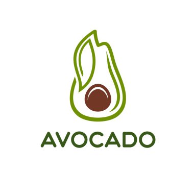 Yeşil meyve veya sebzeli avokado ikonu. Market ve organik gıda deposu için yaprak, vektör işareti. Çiftlik pazarı veya avokado yağı etiketi için yeşil avokado ikonu, vejetaryen sağlıklı beslenme ve vegan barı