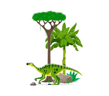 Dinozor kertenkele Maiasaura ya da tarih öncesi sürüngen hayvan, çizgi film vektör karakteri. Dinozor ansiklopedisi için tarih öncesi Kretase dönemi Maiasaura dinozoru otobur hadrosaurid türleri