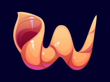 Resif deniz kabuğu fontu, mercan alfabesi harfi W sualtı yumuşakça kabuğu çizgi film sembolü, deniz midyesi yazı tipi. Mercan resifi kabuğu ABC yazı tipi ögesi veya okyanus kabuğu İngiliz alfabesi türü harf