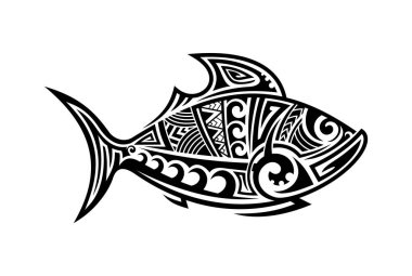 Polinezya Maori kabilesi kaya balığı hayvan dövmesi. Yeni Zelanda etnik hayvan dövmesi, Polinezya Maori kabilesi vektör izi. Hawaii kabilesi motifi sembolü veya Samoa kültürü okyanus balıklarıyla izole edilmiş işaret
