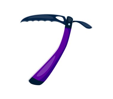 Yedi numaralı çizgi film, tırmanışta kullanılan mor bir buz baltası. 7 numaralı vektör spor yazı tipi, çocuk yazı tipi, komik tip, açık hava macera ekipmanlarını veya dağcılık güvenlik araçlarını göstermek için alfabe