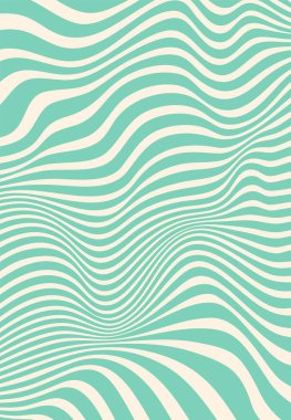 Dalgalı turkuaz çizgi motifi ya da baskısı. Dalgalı çizgi hippi vektör dokusu, uçuk moda desen. Psikedelik funky vintage baskı veya bozuk spiral y2k retro duvar kağıdı arka planı