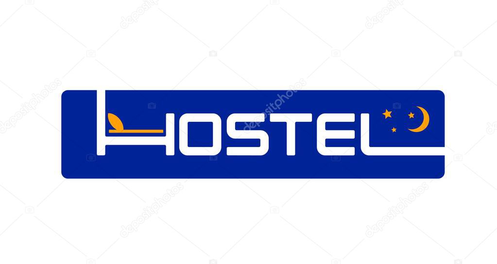 Hostel or hotel icon for guest house rooms rent or travel accommodation app, vector symbol. Hostel icon with bed and pillow, night moon and star silhouette for hotel, apartment room or guesthouse