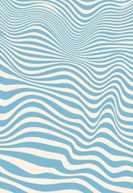 Psikedelik mavi dalga harika desen ya da doku. Dalgalı çizgi hippi vektör dokusu, garip funky retro arka plan. Sapmış spiral modası geçmiş vintage baskı veya psikedelik y2k duvar kağıdı deseni