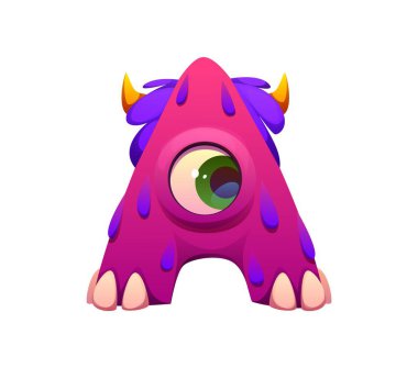 Garip canavar karakteri çizgi film harfi A. Garip fantezi korkuluğu tipinde bir mektup, ürkütücü korku canavarı karakterli karakter vektörü çocuklar ABC yazı tipi işareti. Garip bugaboo, yaratık yazı dizisi sembolü