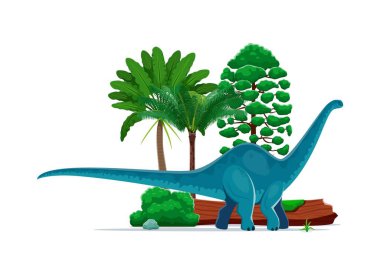 Dinozor, karikatür tarih öncesi kertenkele Brontosaurus, vektör dino hayvan. Dev dinozor Brontosaurus ya da otobur Sauropod türleri. Paleontoloji ansiklopedisi için ormandaki Jurasik çağ kertenkelesi.