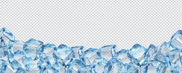 Kristal bloklu gerçekçi buz küpleri. 3d vektör çerçevesi, izole edilmiş mavi şeffaf donmuş su parçaları sınırı. Cam ya da buz gibi sert parçalar, temiz kare bloklu içecek reklamları için şablon.