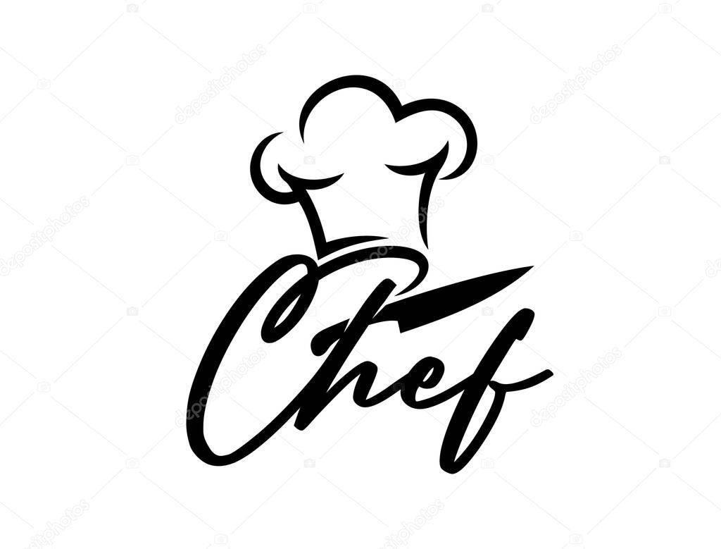 Restaurant chef cook toque and knife icon for cuisine or bar menu, vector emblem. Chef cooking hat or toque cap with knife in silhouette line symbol for restaurant, gourmet cuisine or gastro bar badge
