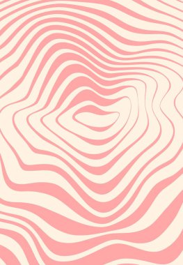 Retro psychedelic pembe dalga motifi ya da arka plan. Dalgalı çizgi hippi klasik vektör baskısı, çarpık spiral moda dokusu. Psychedelic y2k deseni ya da garip funky retro duvar kağıdı arkaplanı