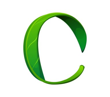 Ağaç yeşili yazı tipi C harfi. Çevre temiz ekoloji tip sembolü, ağaç yaprağı çizgi filmi izole edilmiş vektör çocuk ABC yazı tipi elemanı. Doğa bitkisi Latince işaret ya da İngilizce alfabe yazı tipi harfi