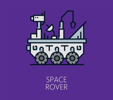 Uzay galaksisi gezgini renk ince çizgi simgesi. Astronomi araştırması ya da keşfi ince çizgi ikonu, kozmos seyahat çizgisi vektör işareti. Galaksi dış uzay uçuş doğrusal simgesi veya uzay keşfi doğrusal sembolü
