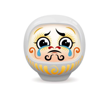 Daruma, Japonya 'nın oyuncak bebeği Bodhidharma' nın sembolü, vektör tılsımı. Japon sanat tasarımında yüzü olan beyaz Daruma bebeği saflığı, şansı ve doğumu barış uyumu ile sembolize ediyor