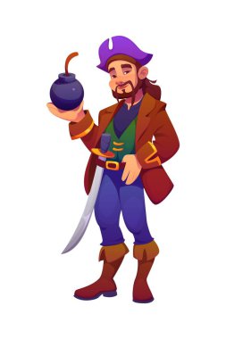 Çizgi film korsan karakteri elinde yanan bir fitili var ve gururla gülümsüyor. Kaptan şapkası ve paltosuyla taşıyıcı şahsiyet. Kılıç ve kendine güvenen duruşu patlamaya hazır.