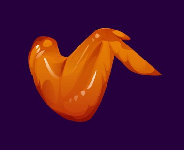 Çizgi film kızarmış tavuk kanadı, fast food yemeği. Barbekü lokantası et yemeği ya da karikatür vektör ikonu. Baharatlı tavuk nugget, ızgara kanat ya da fast food barbekü aperatifi.