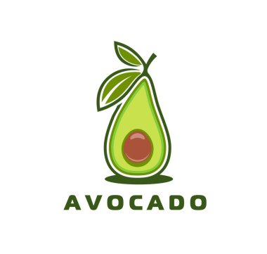 Yeşil meyve veya sebzeli avokado ikonu organik gıda için yaprak, vektör işareti. Market ve tarım pazarı veya avokado yağı etiketi, vejetaryen mutfağı ve vejetaryen gıda barı için yeşil avokado ikonu