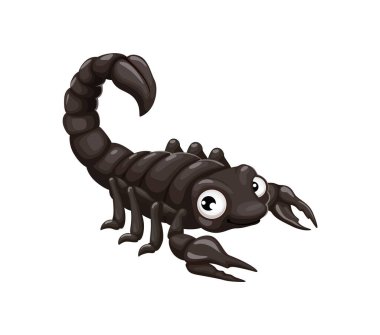 Çizgi film komik akrep böcek karakteri. Sevimli hayvan ya da komik böcek vektör kişiliği. Neşeli akrep, iğnesi ve pençesi olan zehirli yaratık izole edilmiş vektör harika karakter ya da 60 'ların komik maskotu