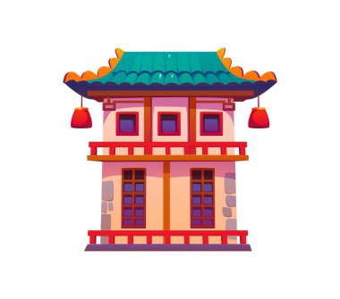 Çin Mahallesi 'nin ya da tapınak tapınağının karikatür Asya binası, vektör mimarisi. Asya 'daki türbe kulesi ya da doğu sarayı, Çin ya da Japon ve Kore' deki geleneksel mimarlık binası.