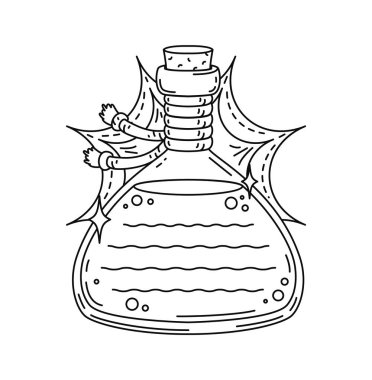 Sihirli iksir şişesi çocukların not şablonu. Çocuk günlüğü sayfası ana hatları vektör kontrol listesi, doğrusal şablon zamanlaması. Çocuk hatıra defteri notu ya da cadılık iksiri şişesi ya da şişesiyle listelenecek çerçeve